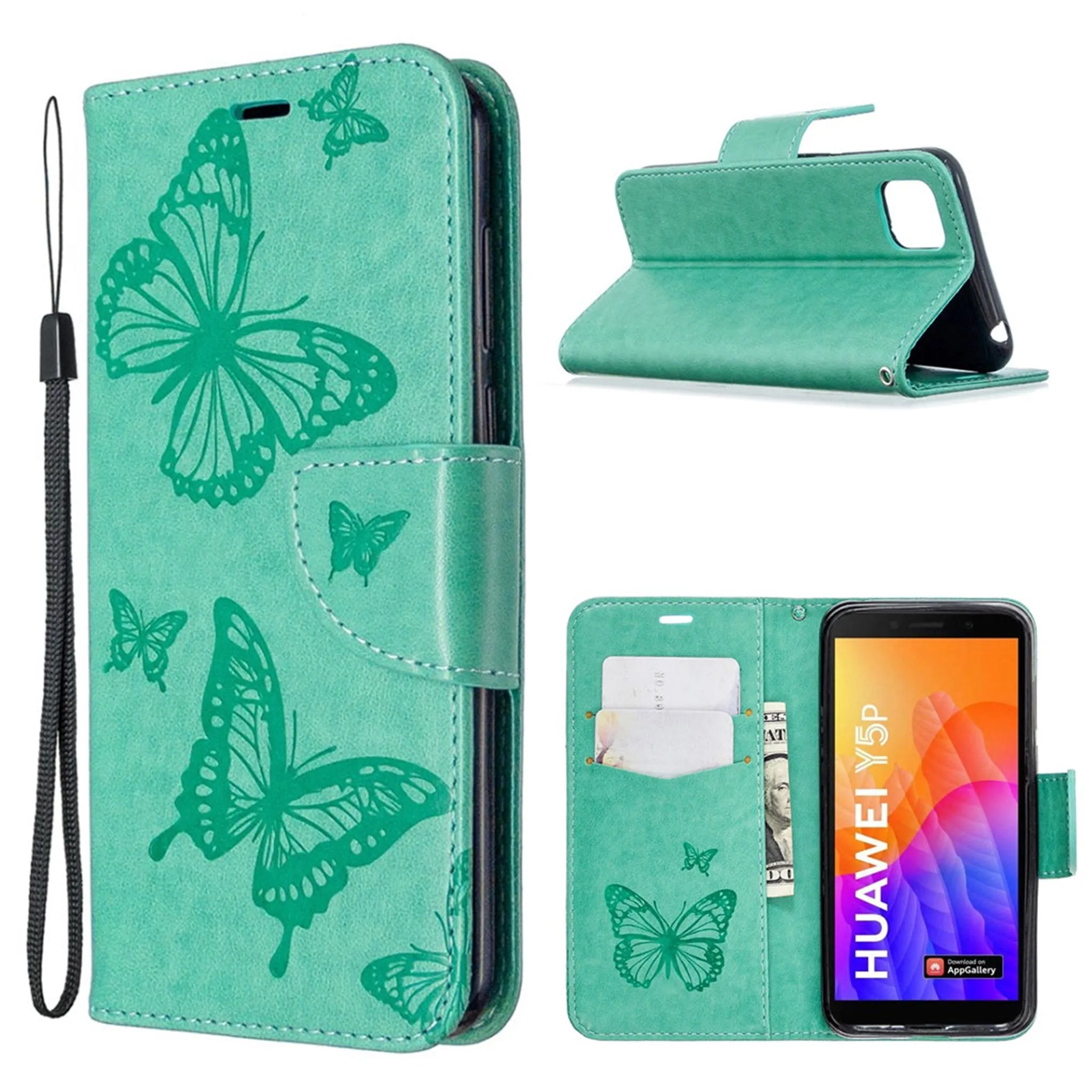 Butterfly Huawei Y5p / Honor 9S flip case - Green