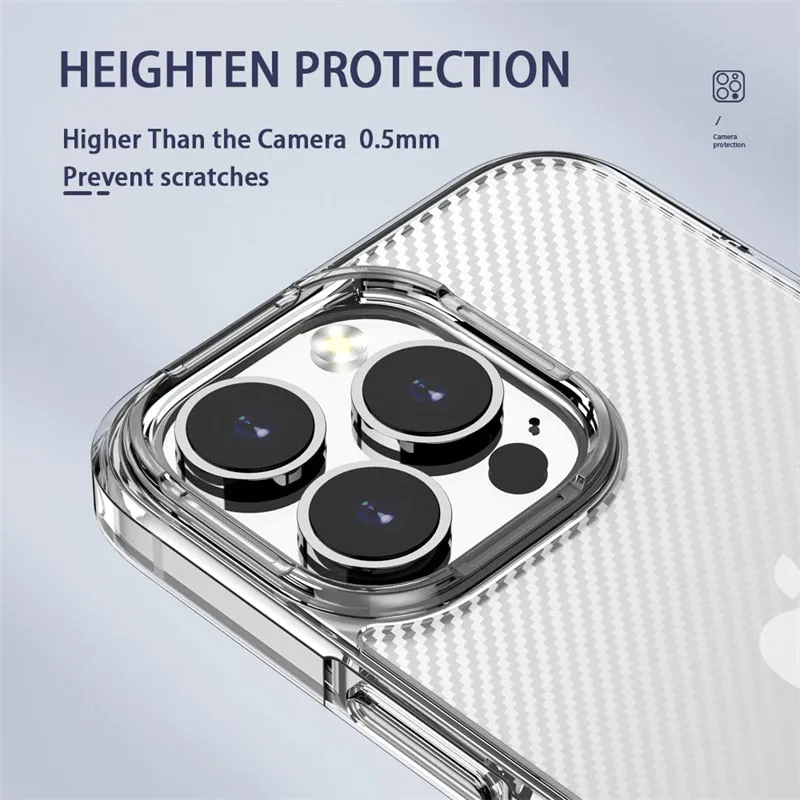 Carbon Fiber Transparent Shockproof Case For iPhone 13 12 Pro Max Clear Soft TPU Bumper Hard PC Back Cover For iPhone 13 12 Mini