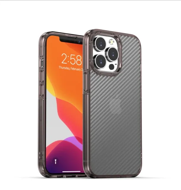 Carbon Fiber Transparent Shockproof Case For iPhone 13 12 Pro Max Clear Soft TPU Bumper Hard PC Back Cover For iPhone 13 12 Mini