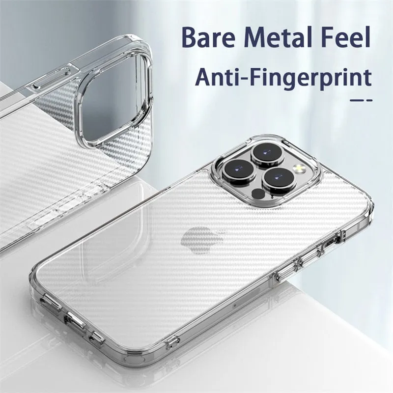 Carbon Fiber Transparent Shockproof Case For iPhone 13 12 Pro Max Clear Soft TPU Bumper Hard PC Back Cover For iPhone 13 12 Mini