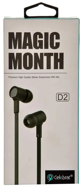 Celebrat D2 Premium Stereo Earphones with Mic (Black)