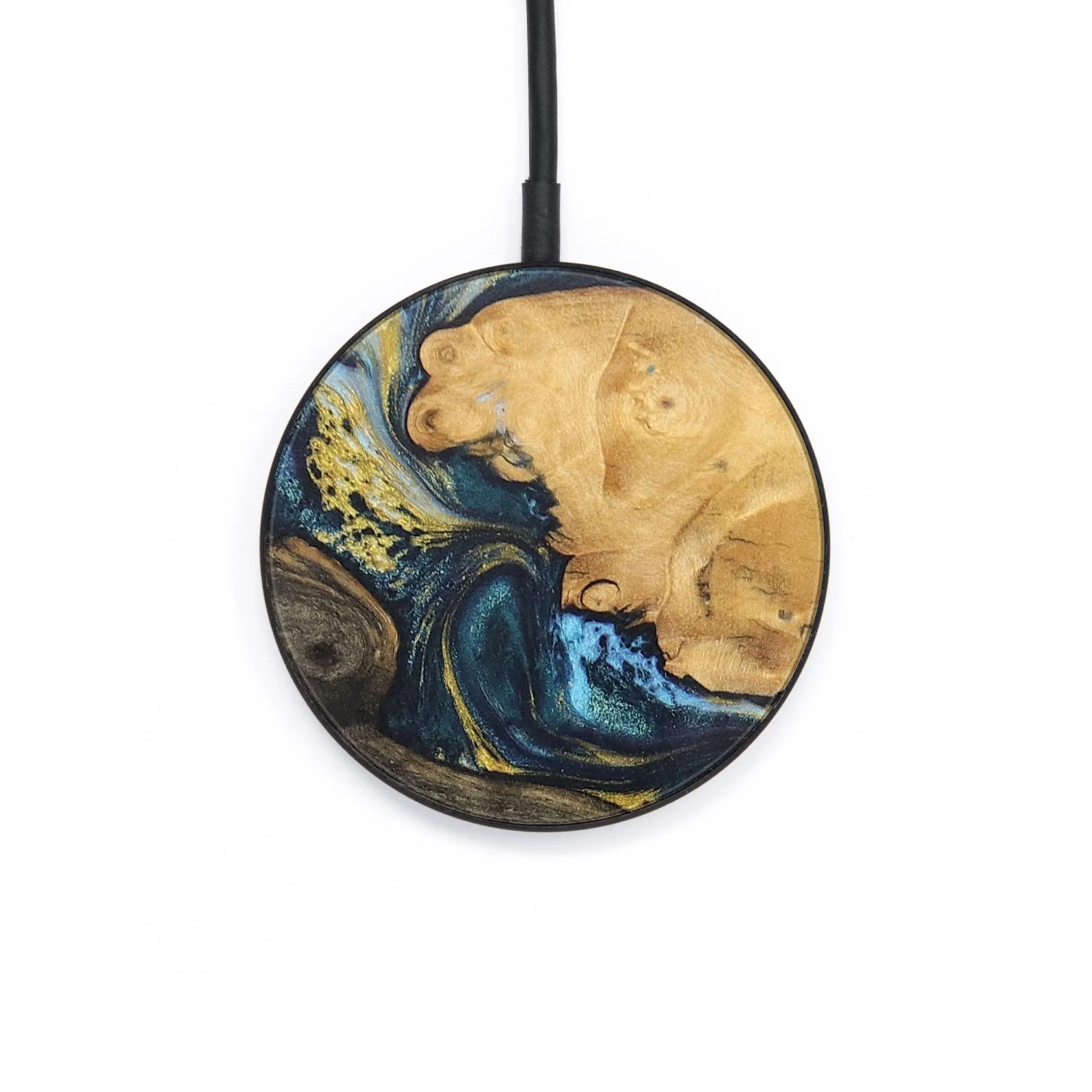 Circle Wood Resin Wireless Charger - Chris (Teal & Gold, 715733)