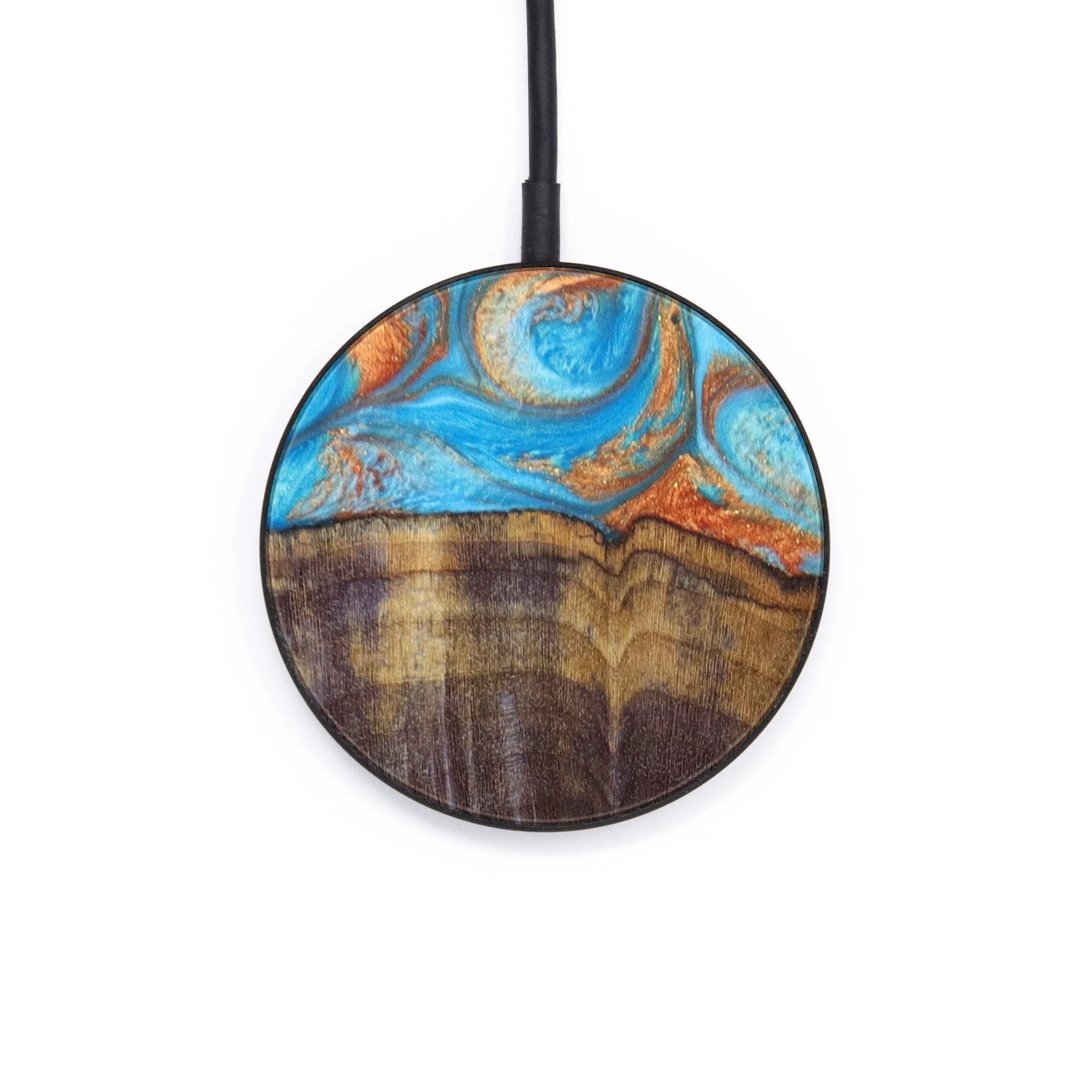 Circle Wood Resin Wireless Charger - Cristian (Teal & Gold, 637563)