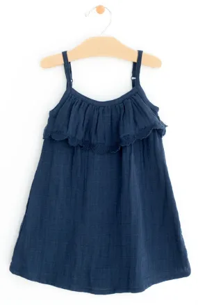 City Mouse Muslin Frill Sleeveless Dress - Midnight Blue (Navy)