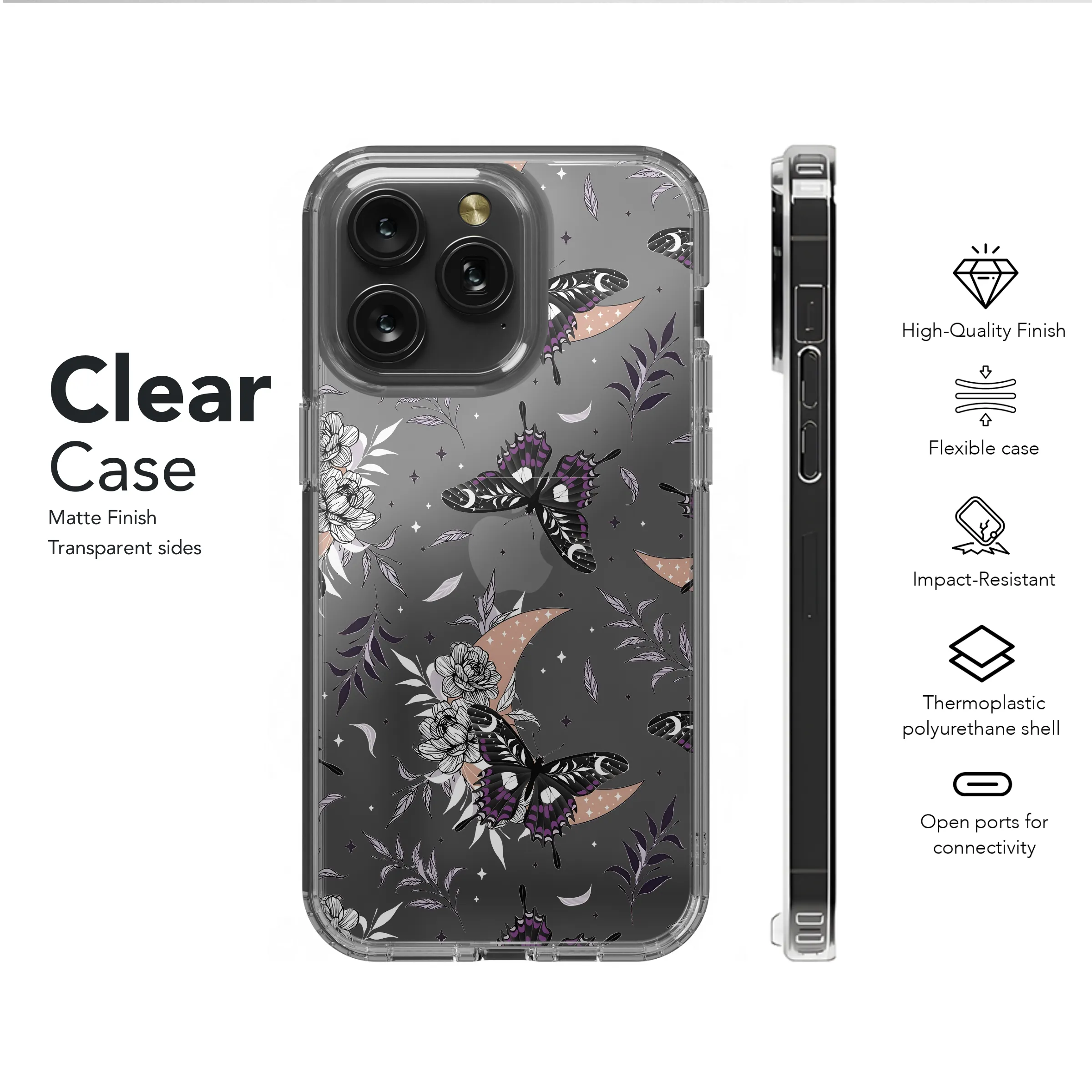 Clear Celestial Moth Mystical Butterfly Phone Case iPhone Samsung Cover Pixel 2774