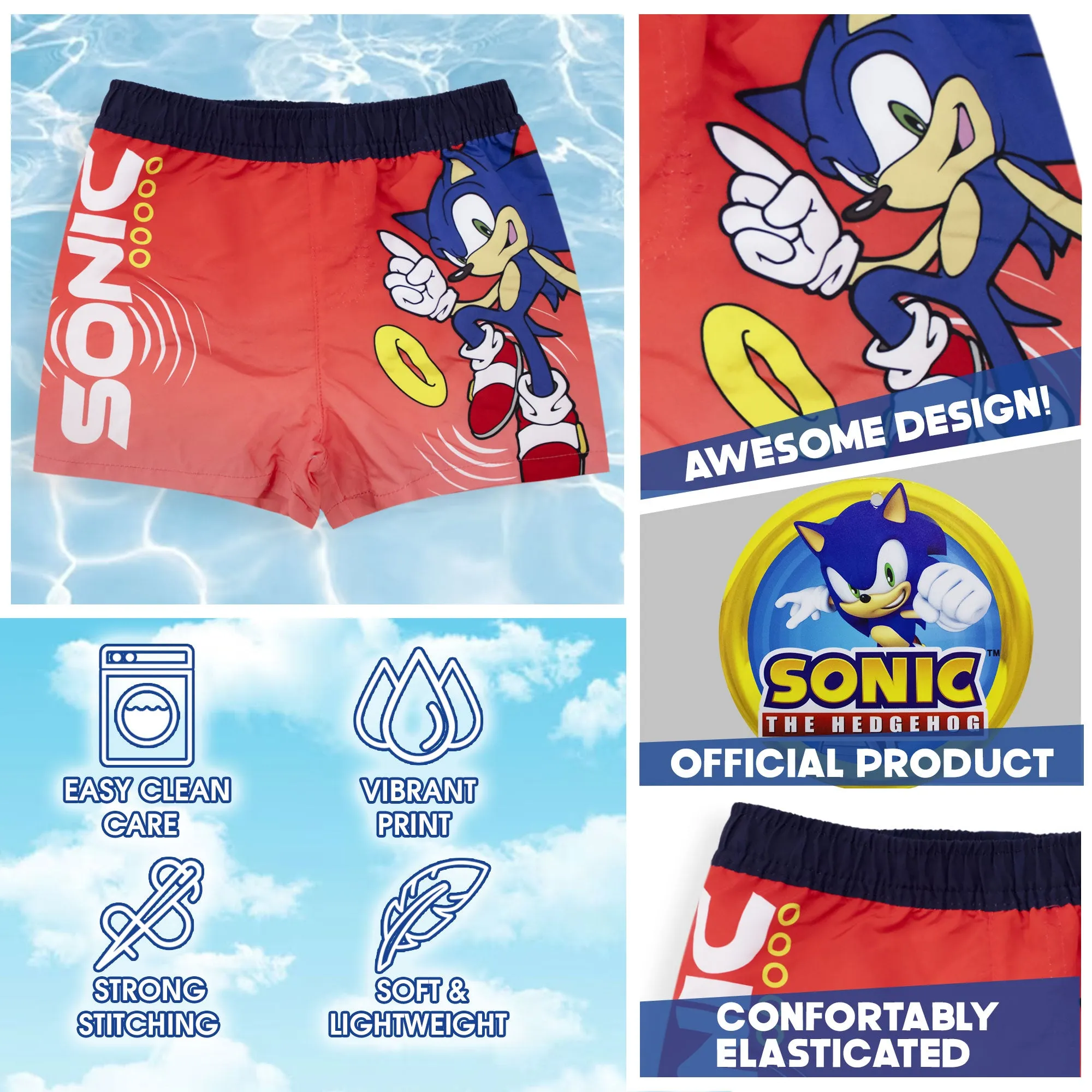 Costume da bagno per bambino Sonic The Hedgehog pantaloncino mare piscina 6738