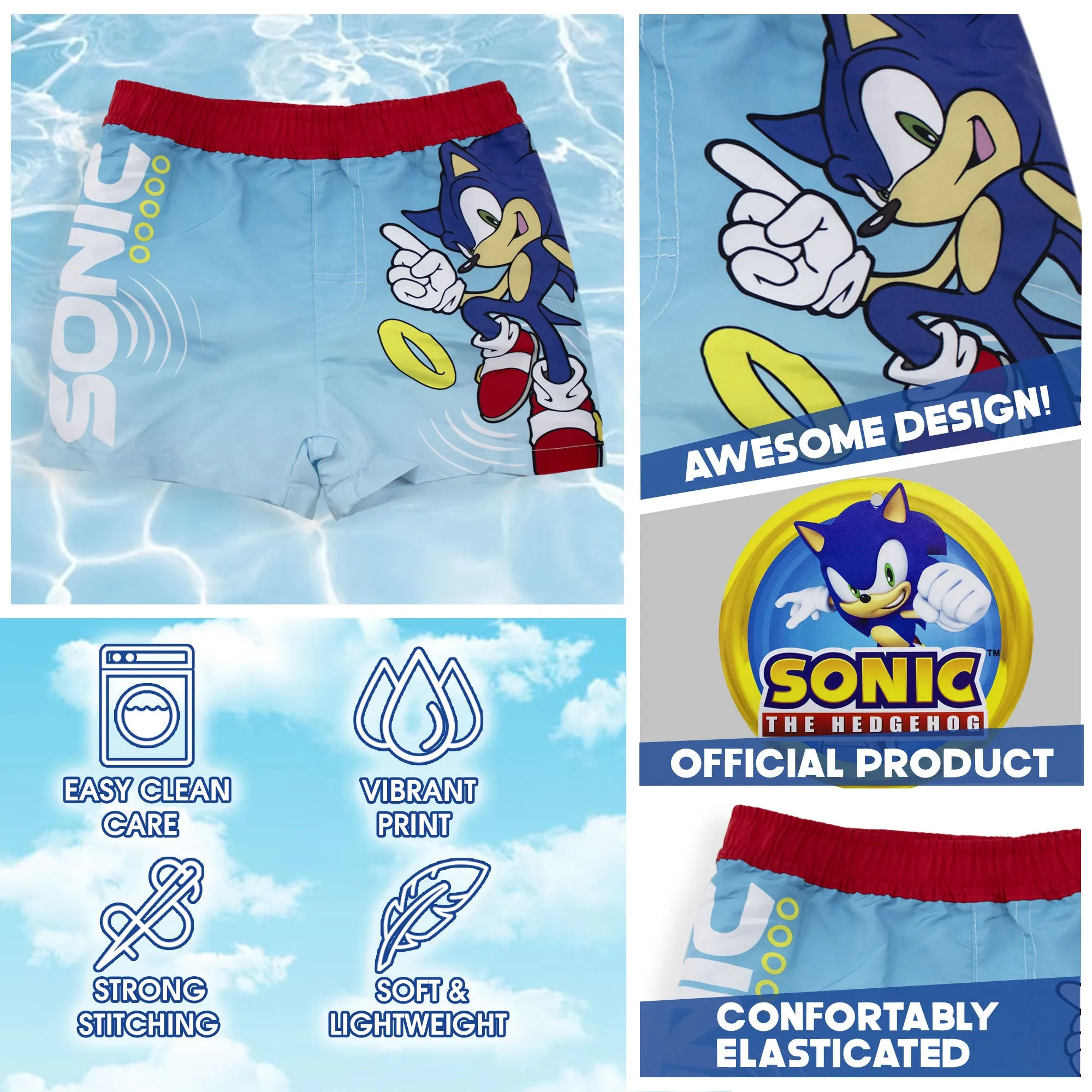 Costume da bagno per bambino Sonic The Hedgehog pantaloncino mare piscina 6738