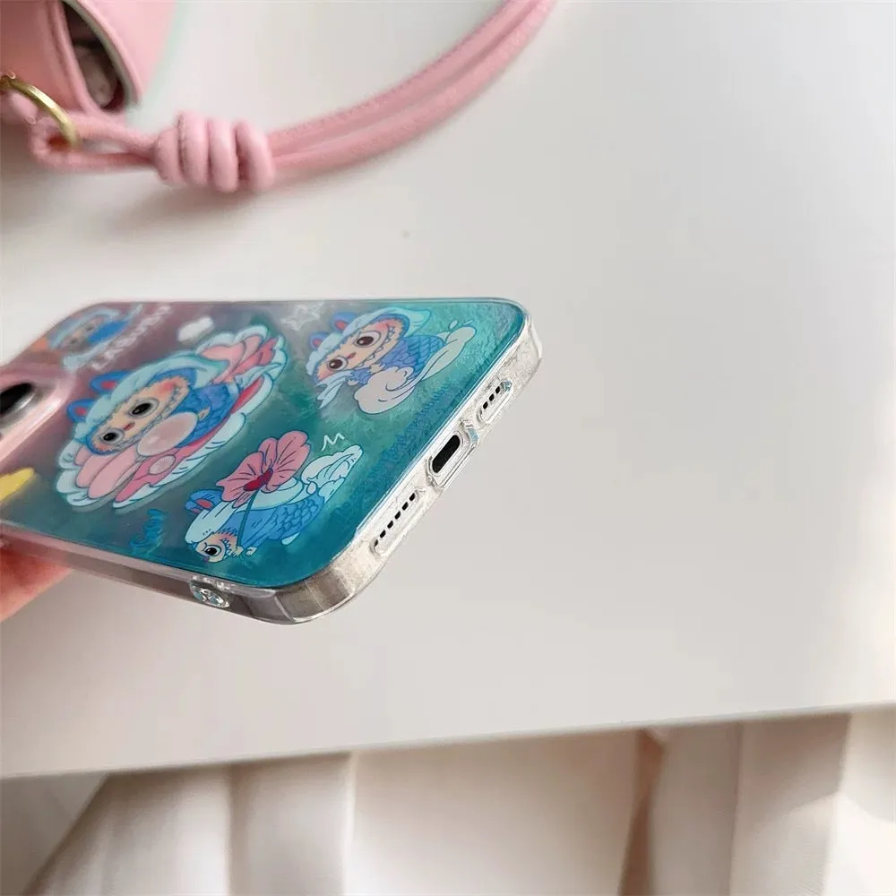 Cute Cartoon Labubu Zimomo Little Mermaid with Pearl - iPhone Case 12 13 14 15 16 Pro Promax