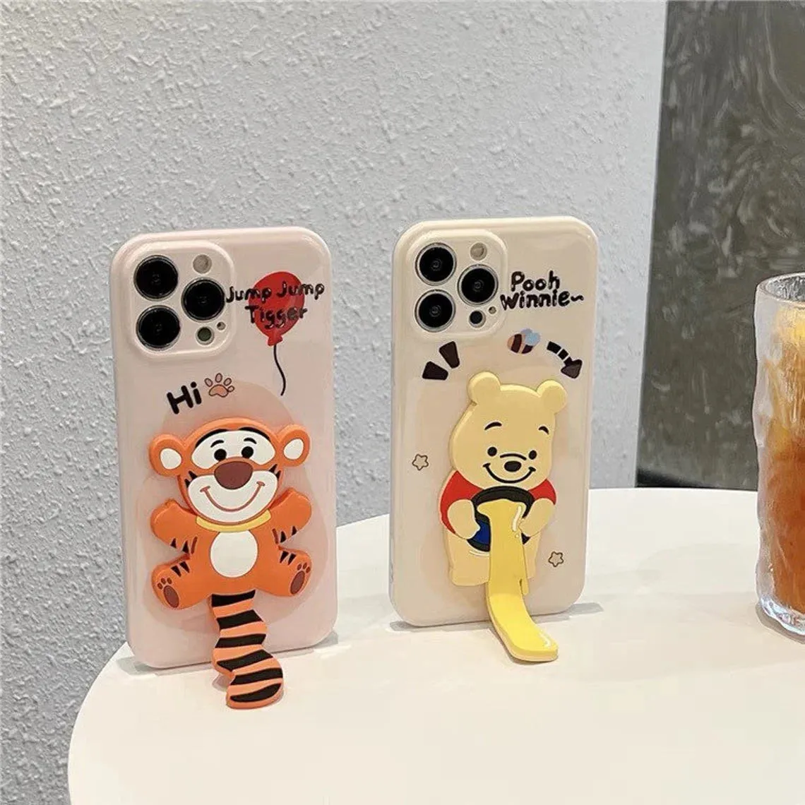 Cute Honey Bear Winnie & Tiger with Stand Soft iPhone Case XS XR X 11 12 13 14 Pro Promax