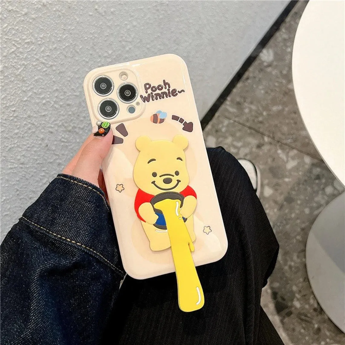 Cute Honey Bear Winnie & Tiger with Stand Soft iPhone Case XS XR X 11 12 13 14 Pro Promax