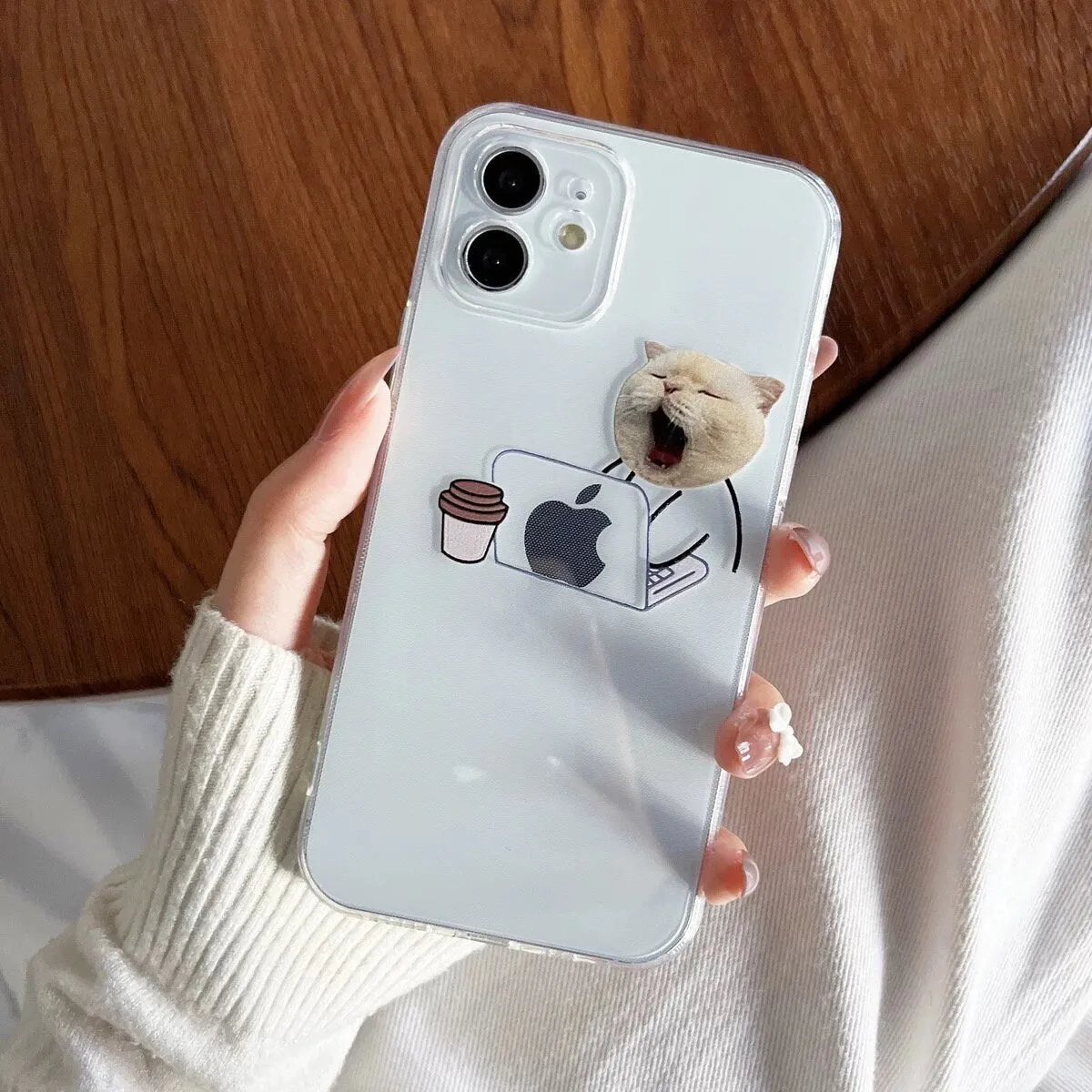 Cute Minimalist Clear Funny Face Pet Dog & Pet Cat Design Protective Shockproof Phone Case for iPhone X XS XR 6 7 8 11 12 13 14 15 Pro Max