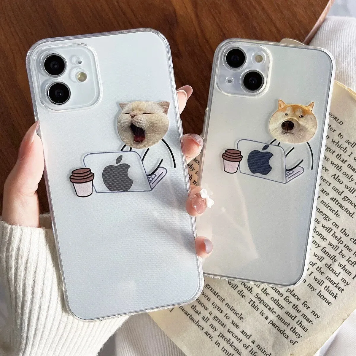 Cute Minimalist Clear Funny Face Pet Dog & Pet Cat Design Protective Shockproof Phone Case for iPhone X XS XR 6 7 8 11 12 13 14 15 Pro Max