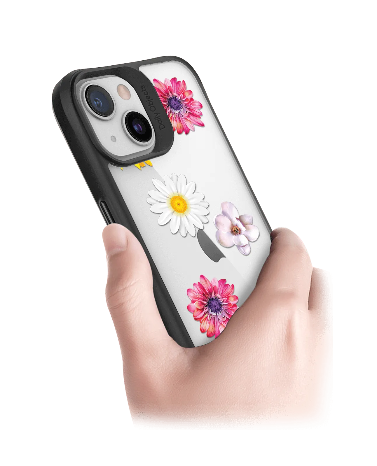 DailyObjects Clear Multicoloured Flowers Black Hybrid Clear Case Cover For iPhone 13 Mini