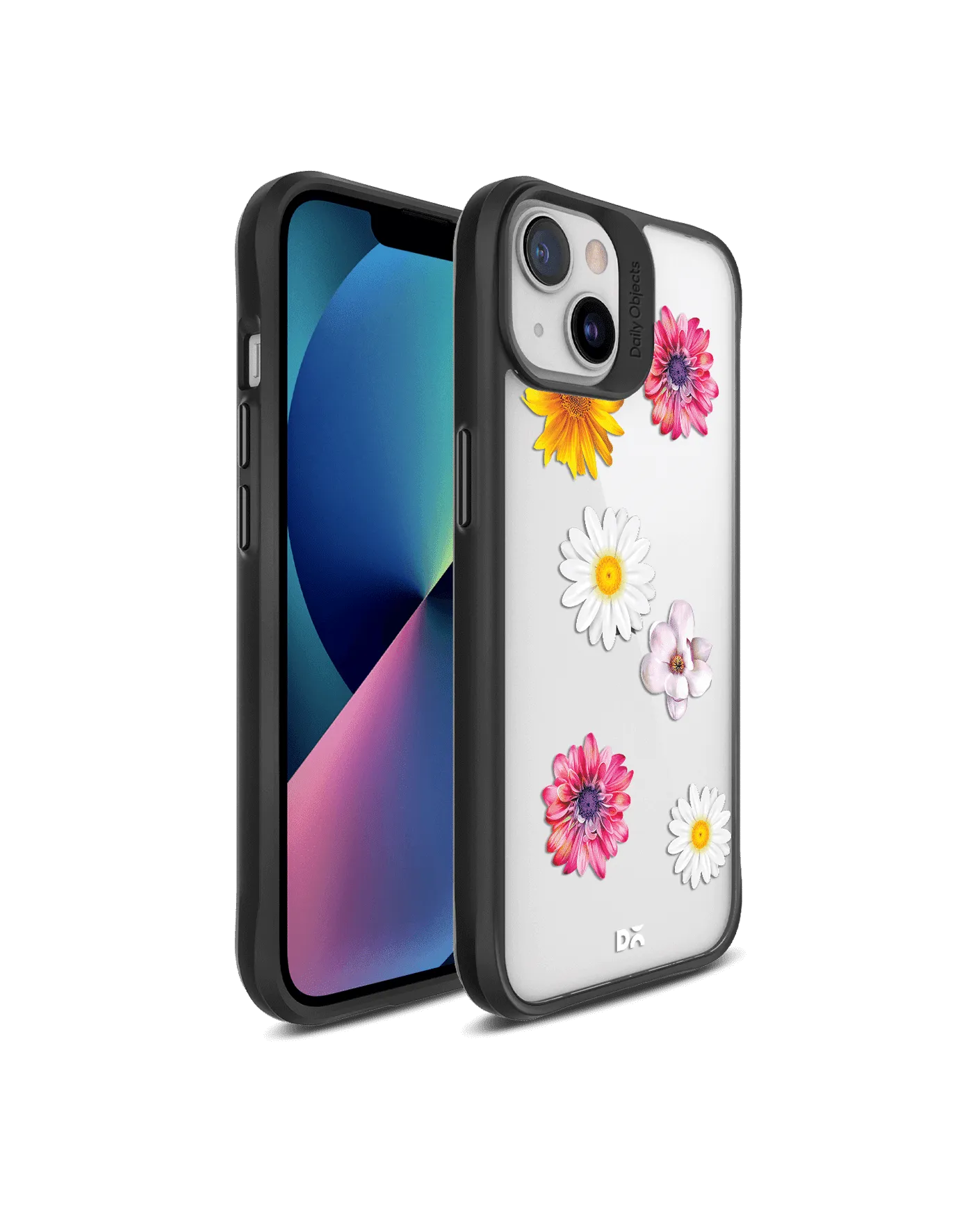 DailyObjects Clear Multicoloured Flowers Black Hybrid Clear Case Cover For iPhone 13 Mini