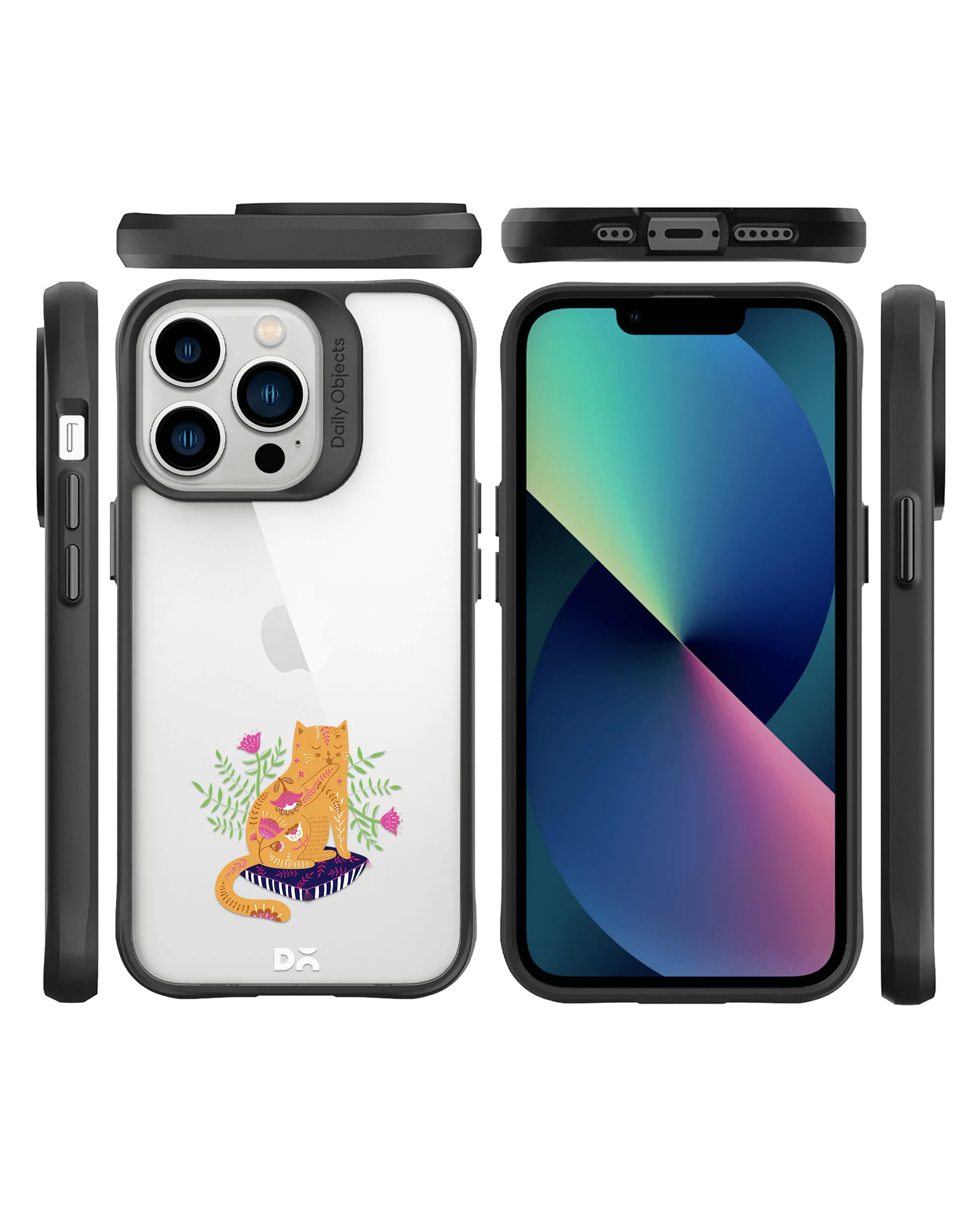 DailyObjects Happy Kitty Black Hybrid Clear Case Cover For iPhone 13 Pro Max