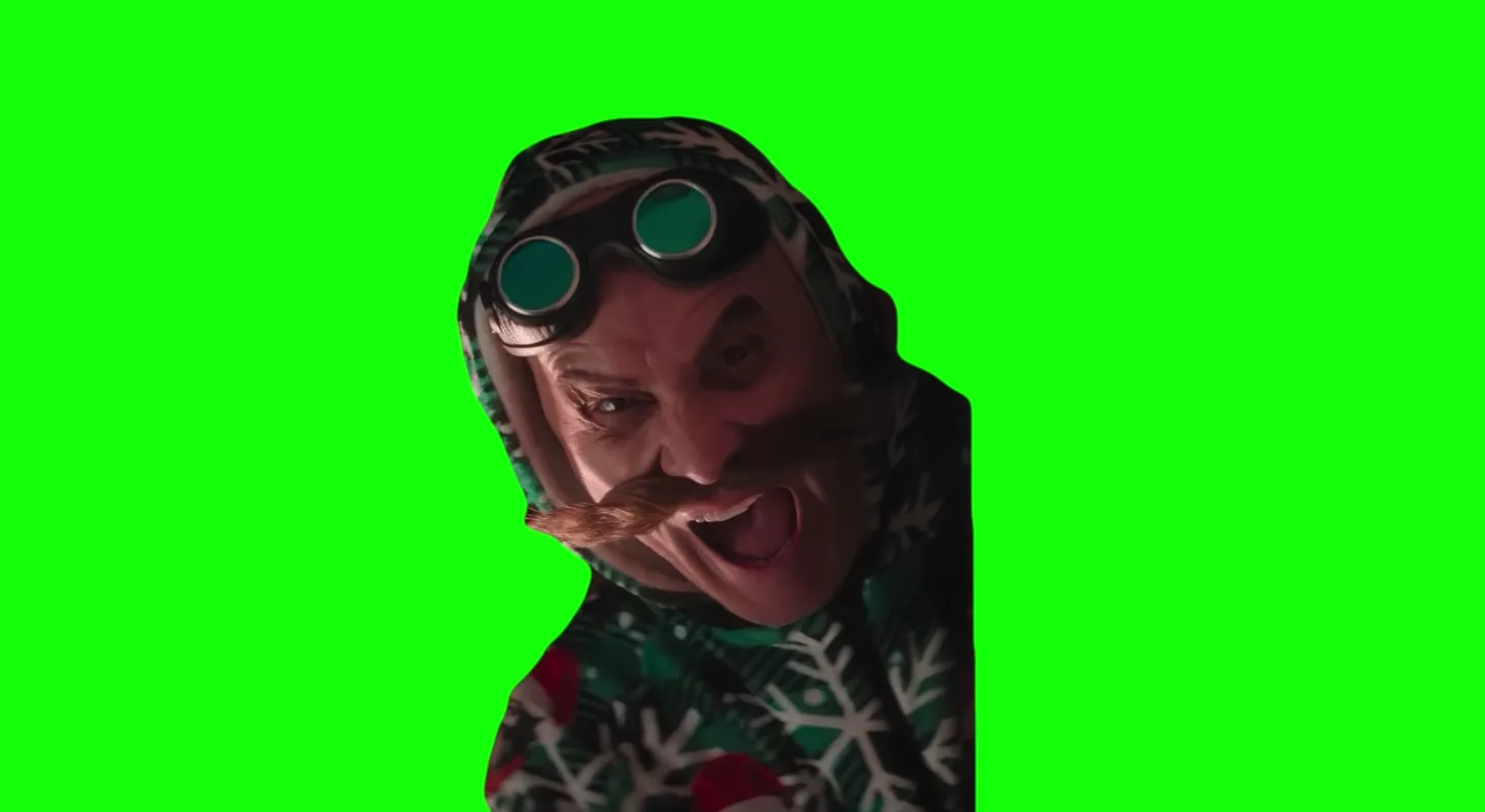 Doctor Eggman jumping on Santa Claus meme - Sonic the Hedgehog 3 movie (Green Screen)