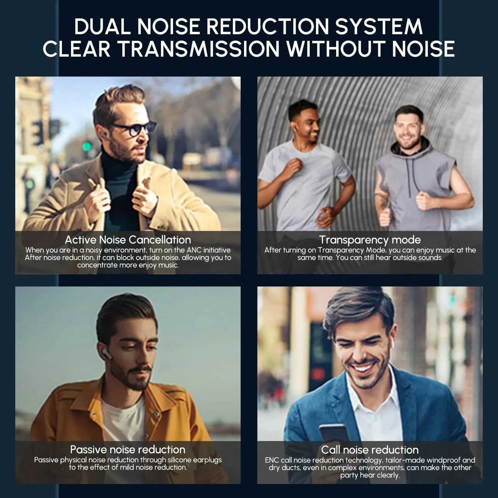 Dual Noise Cancelling True Wireless Earbuds Bluetooth Headphones-Wireless Headphones With Noise Cancelling