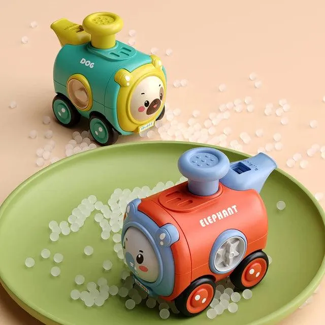 Durable Cartoon Face-Changing Toy Train with Whistle - Interactive Inertial Car for Kids