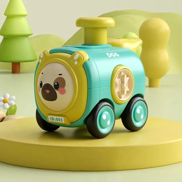 Durable Cartoon Face-Changing Toy Train with Whistle - Interactive Inertial Car for Kids