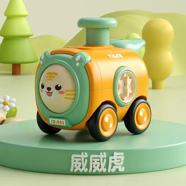 Durable Cartoon Face-Changing Toy Train with Whistle - Interactive Inertial Car for Kids