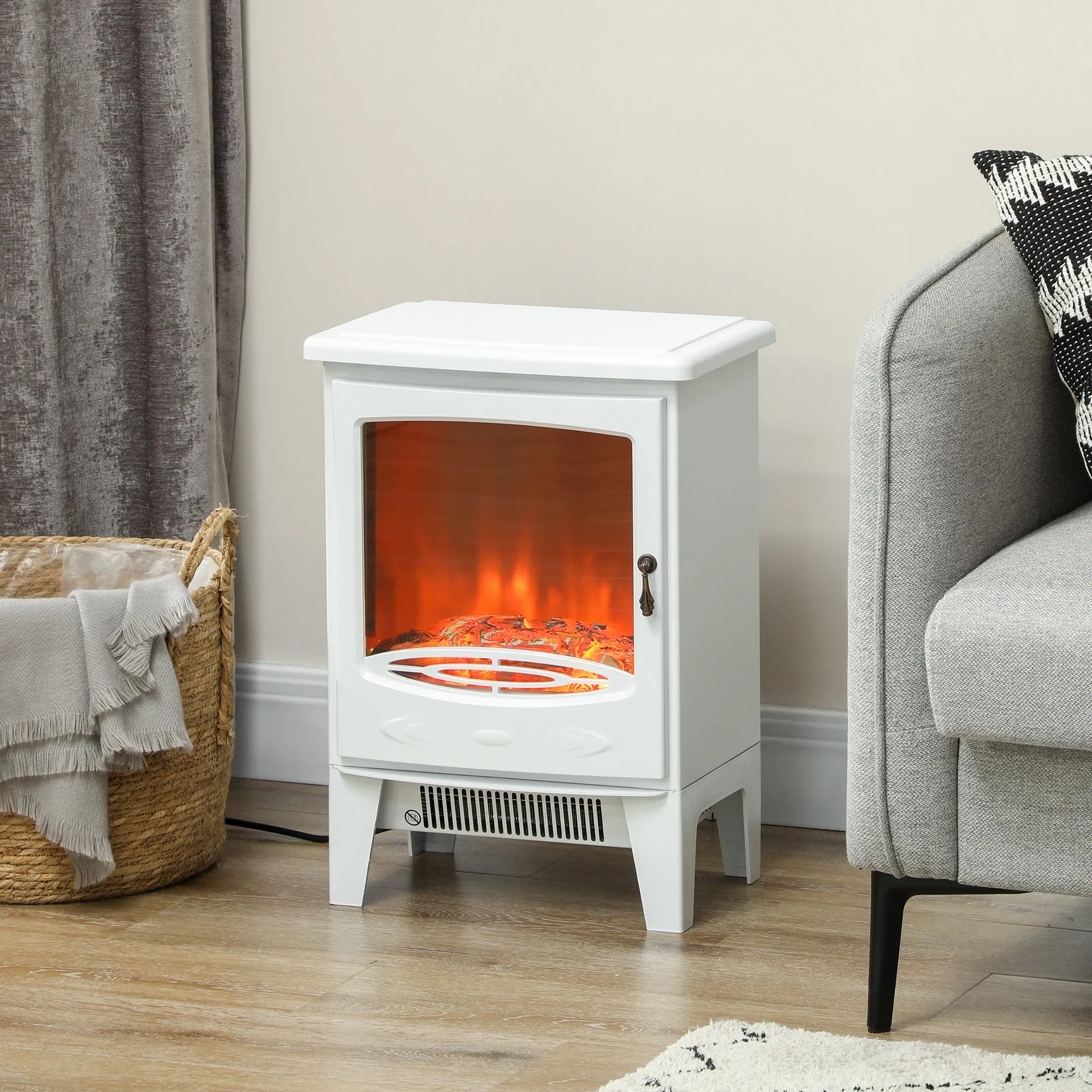 Electric Fireplace Freestanding w/Realistic Flame Effect, White