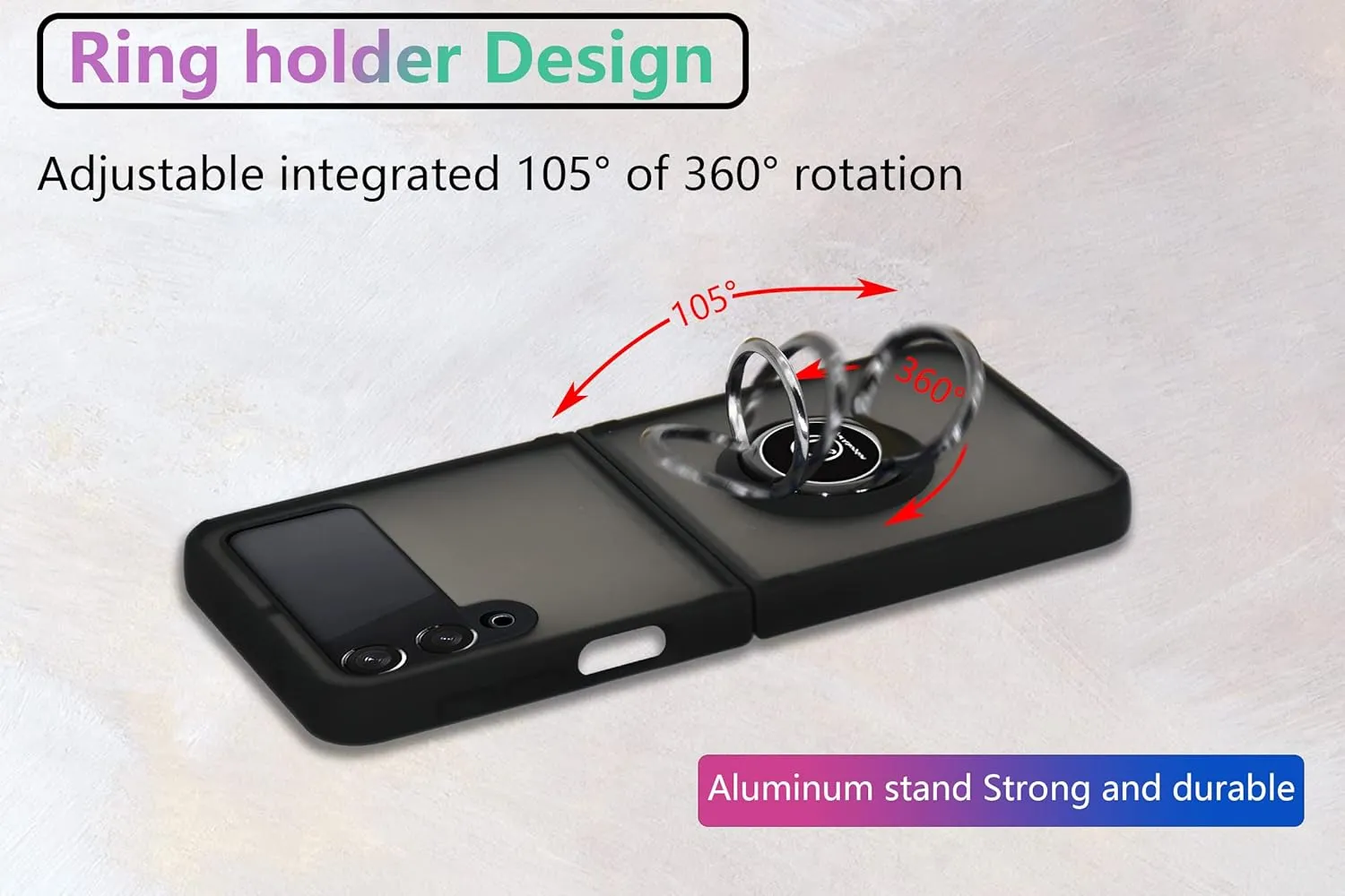 Entronix Matte Ring Case for Samsung Galaxy Z Flip 3, Slim Matte Cover with Built-In Kickstand,