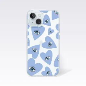 Evil Eye- Heart Sky Blue Clear Silicon Cover