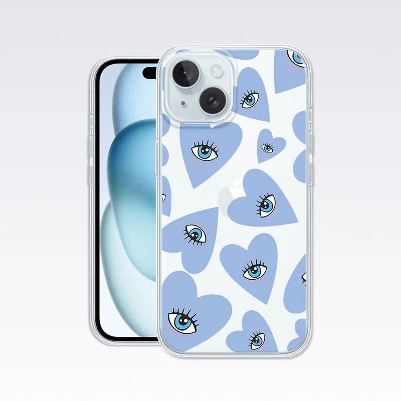 Evil Eye- Heart Sky Blue Clear Silicon Cover