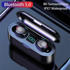 F9 TWS Bluetooth Earbuds with Charging Case – Waterproof Sports Headphones with Touch Control and Noise Cancellation