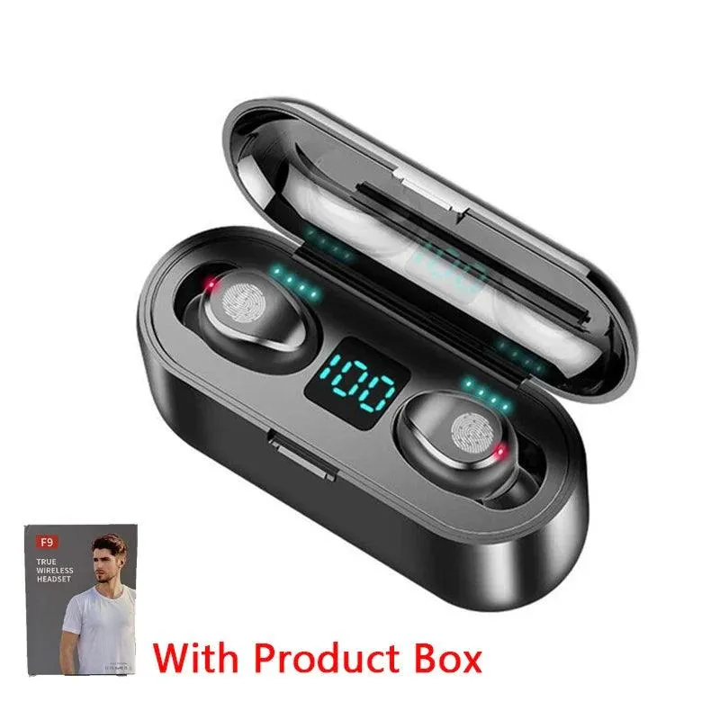 F9 TWS Bluetooth Earbuds with Charging Case – Waterproof Sports Headphones with Touch Control and Noise Cancellation