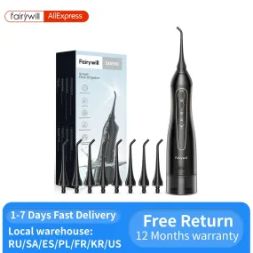 Fairywill Water Flossers for Teeth 300ML Oral Irrigator Rechargeable Portable Dental 3 Modes Water Tank Waterproof Teeth Cleaner