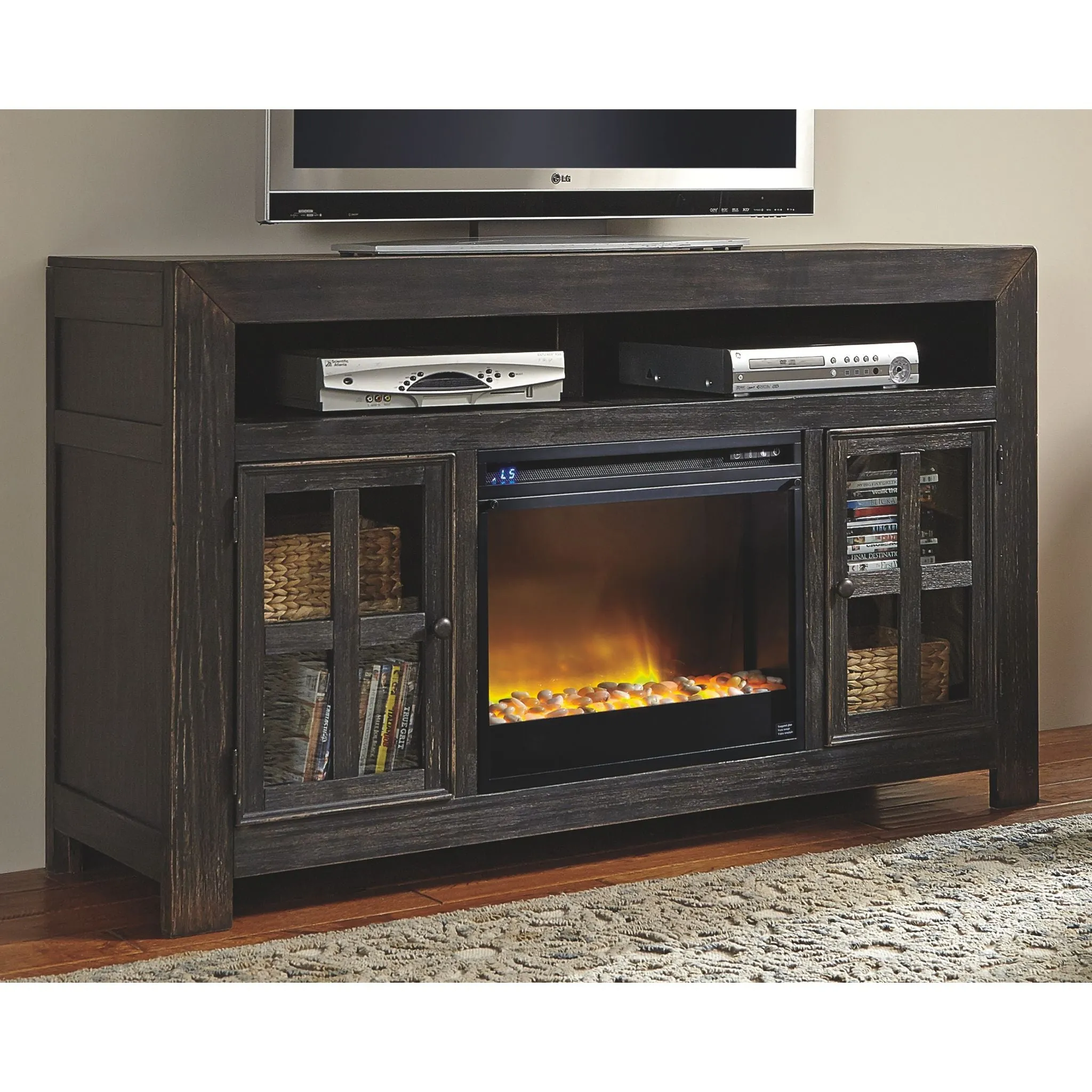 Gavelston TV Stand with Glass Stone Fireplace