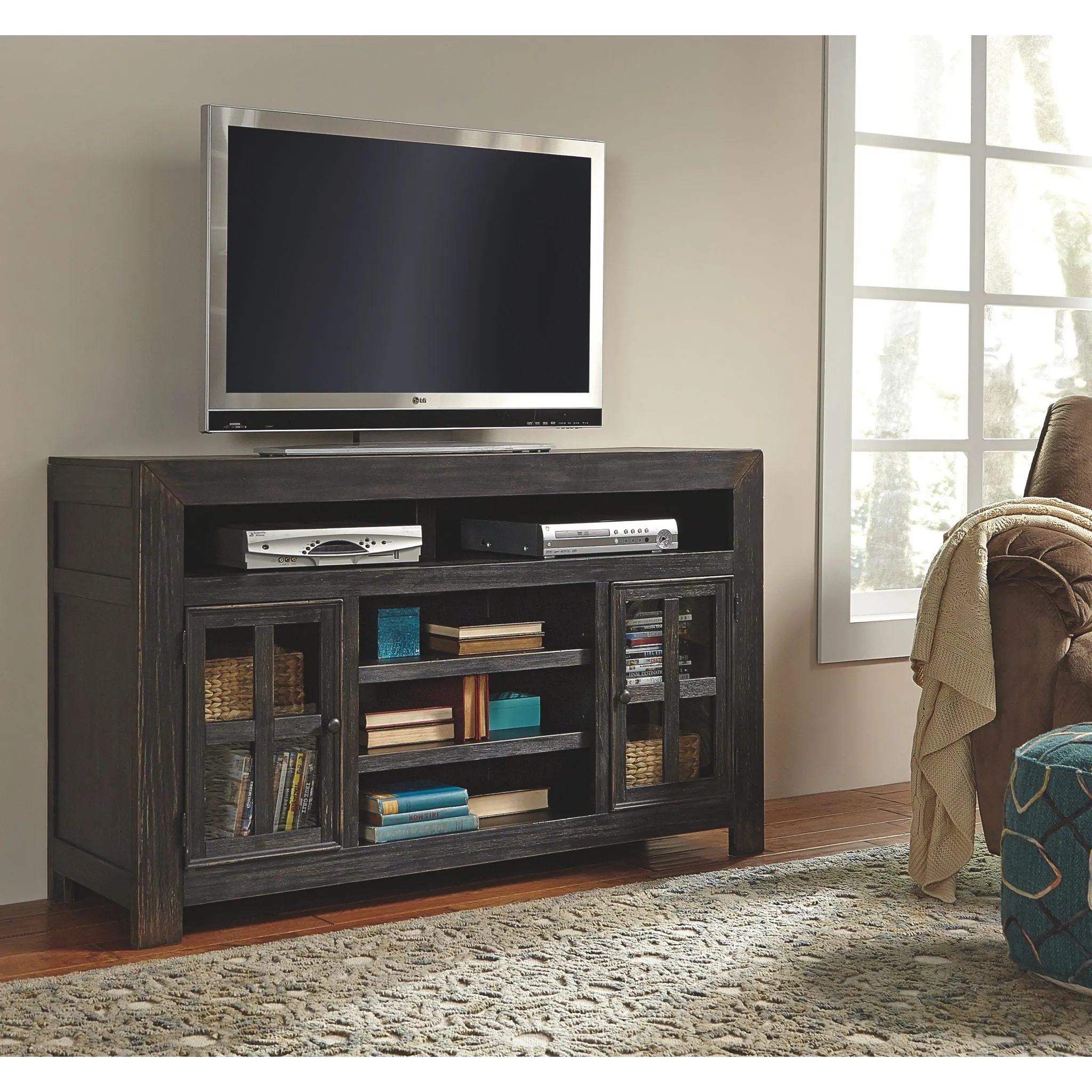 Gavelston TV Stand with Glass Stone Fireplace