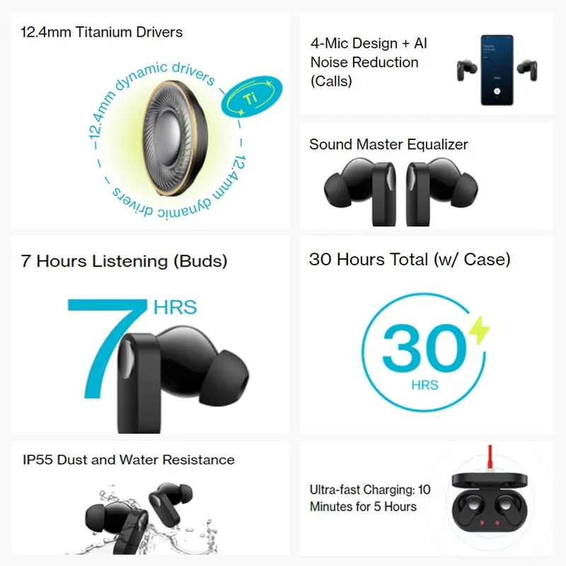 Global Version OnePlus Nord Buds TWS Earphones Fast Pair Bluetooth 5.2 IP55 SBC AAC Dolby Atmos Support Sound Master Equalizer