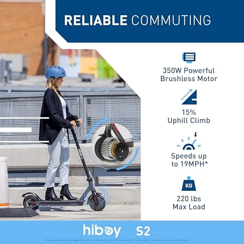 Hiboy S2 Electric Scooter - 8.5" Solid Tires - Up to 17 Miles Long-Range & 19 MPH Portable Folding Commuting Scooter for Adults with Double Braking System and App (S2)