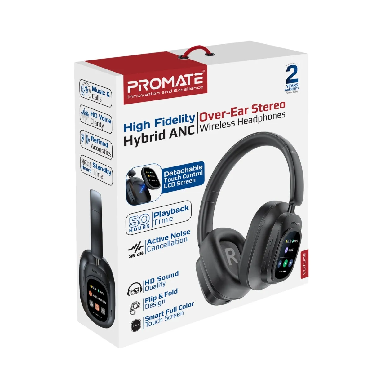 High-Definition Hybrid ANC Headphones with Detachable Magnetic LCD Touch Screen Controller.