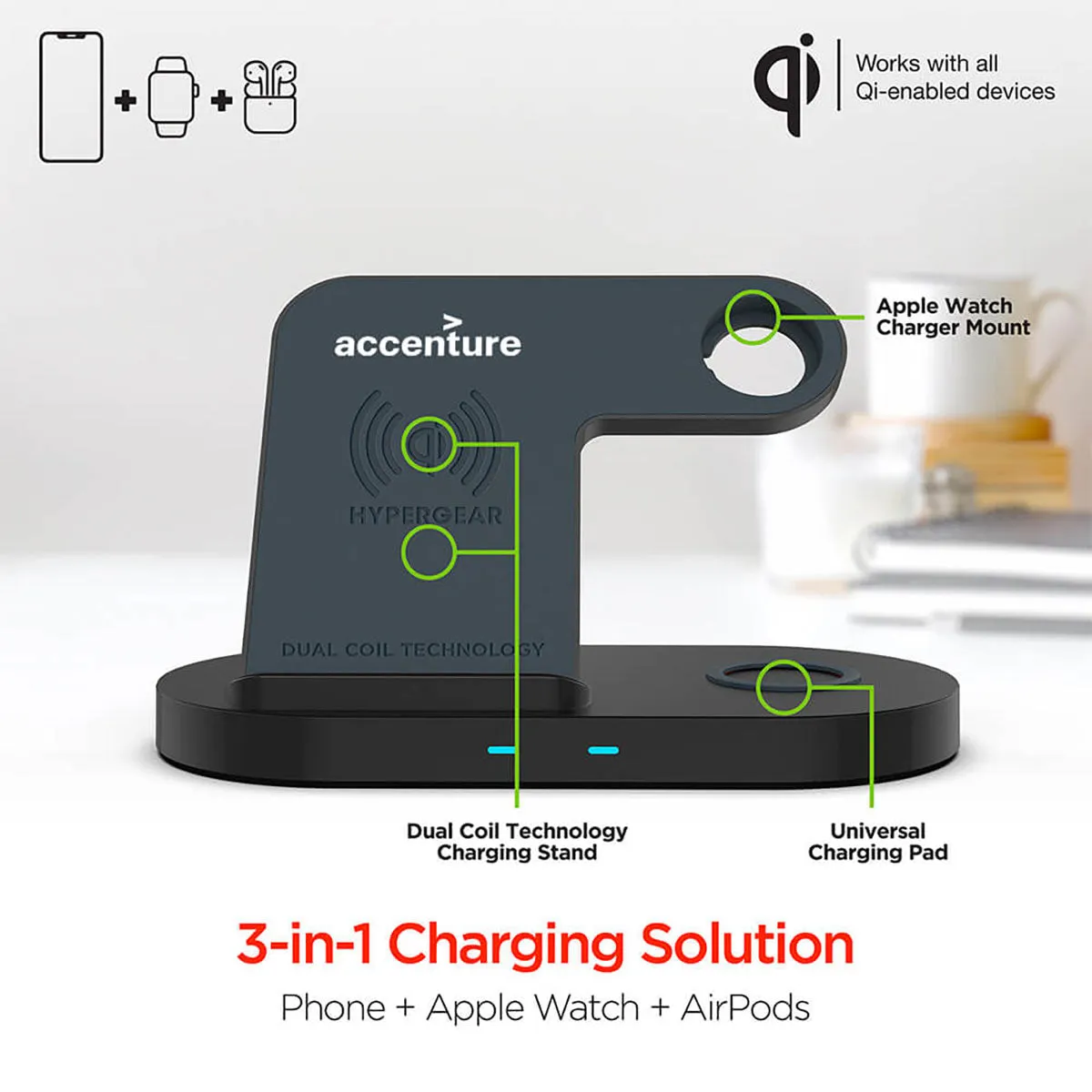 Hypergear 3 In 1 Custom Wireless Charging Docks, Black