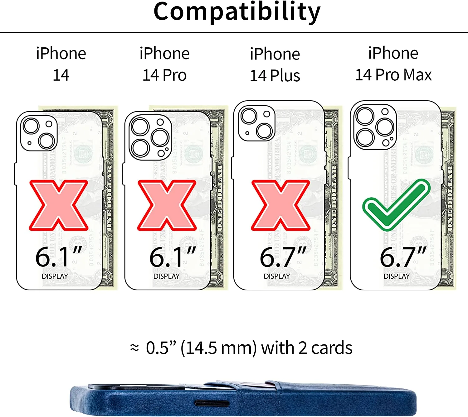 iPhone 14 Pro Max Built-in Metal Plate Wallet Case iPhone 14 Pro Max, Navy