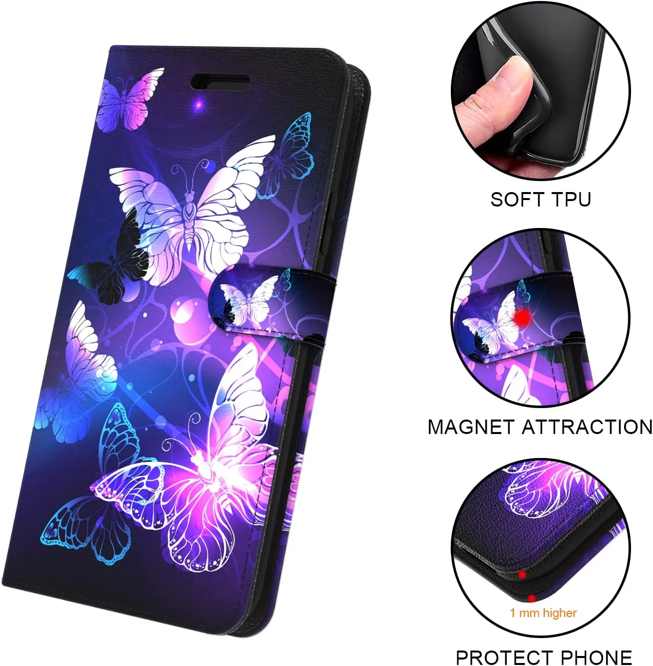 iPhone 14 Pro Max Case Hand Strap PU Leather Clip Flip Case Butterfly