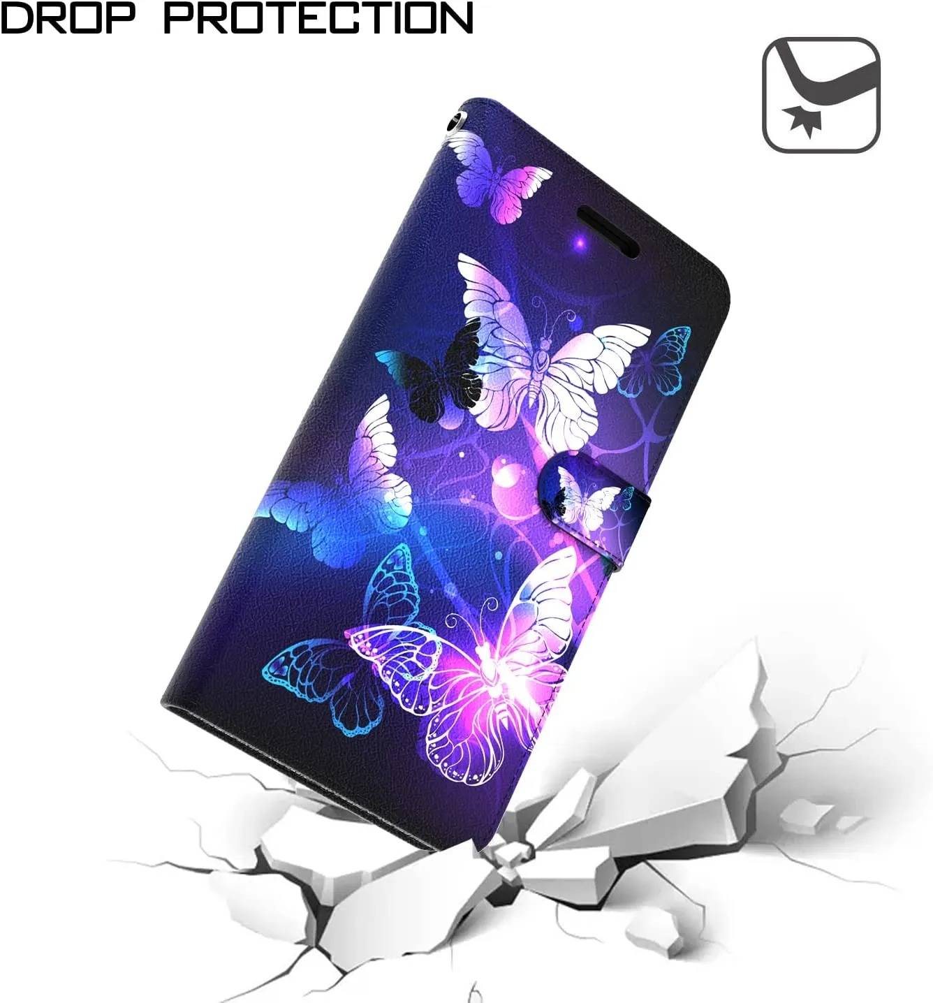 iPhone 14 Pro Max Case Hand Strap PU Leather Clip Flip Case Butterfly