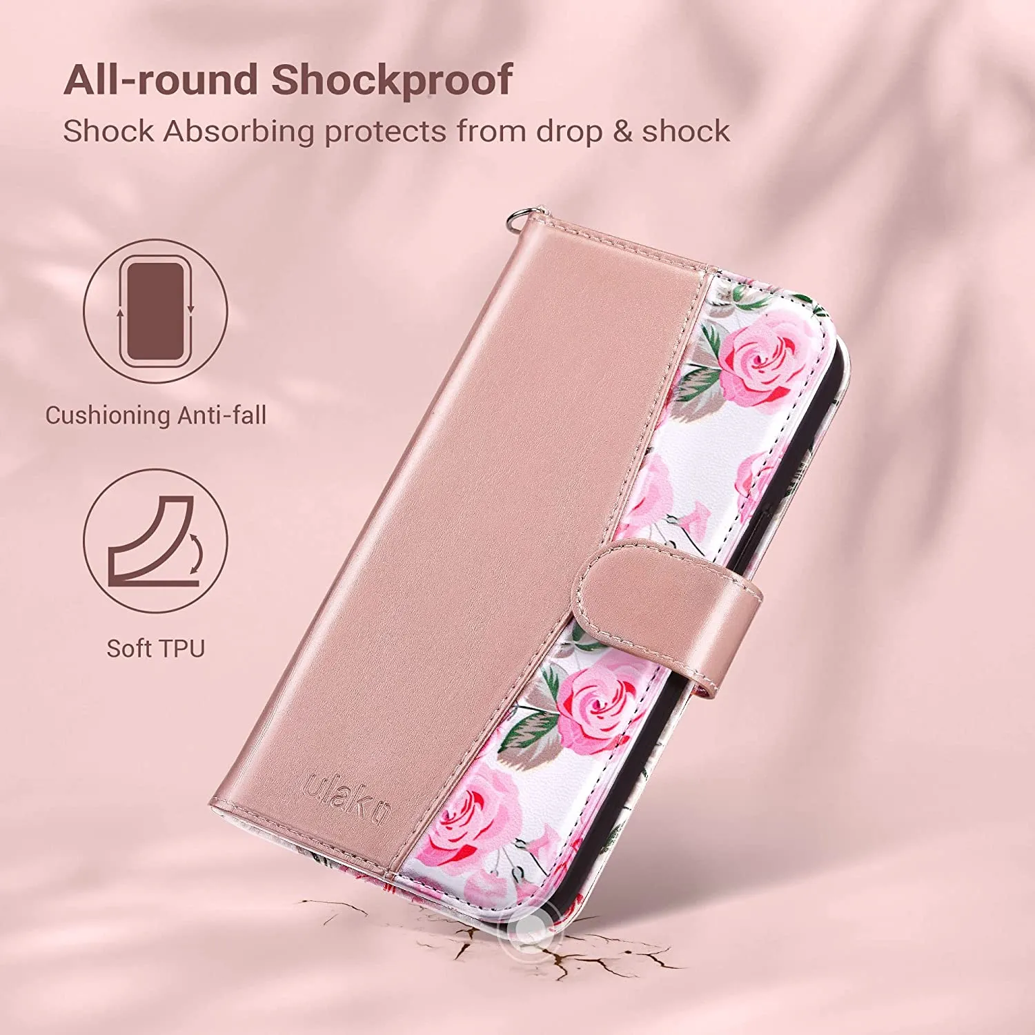 iPhone 14 Pro Max Wallet Case Flip Protective Cover Rose Gold