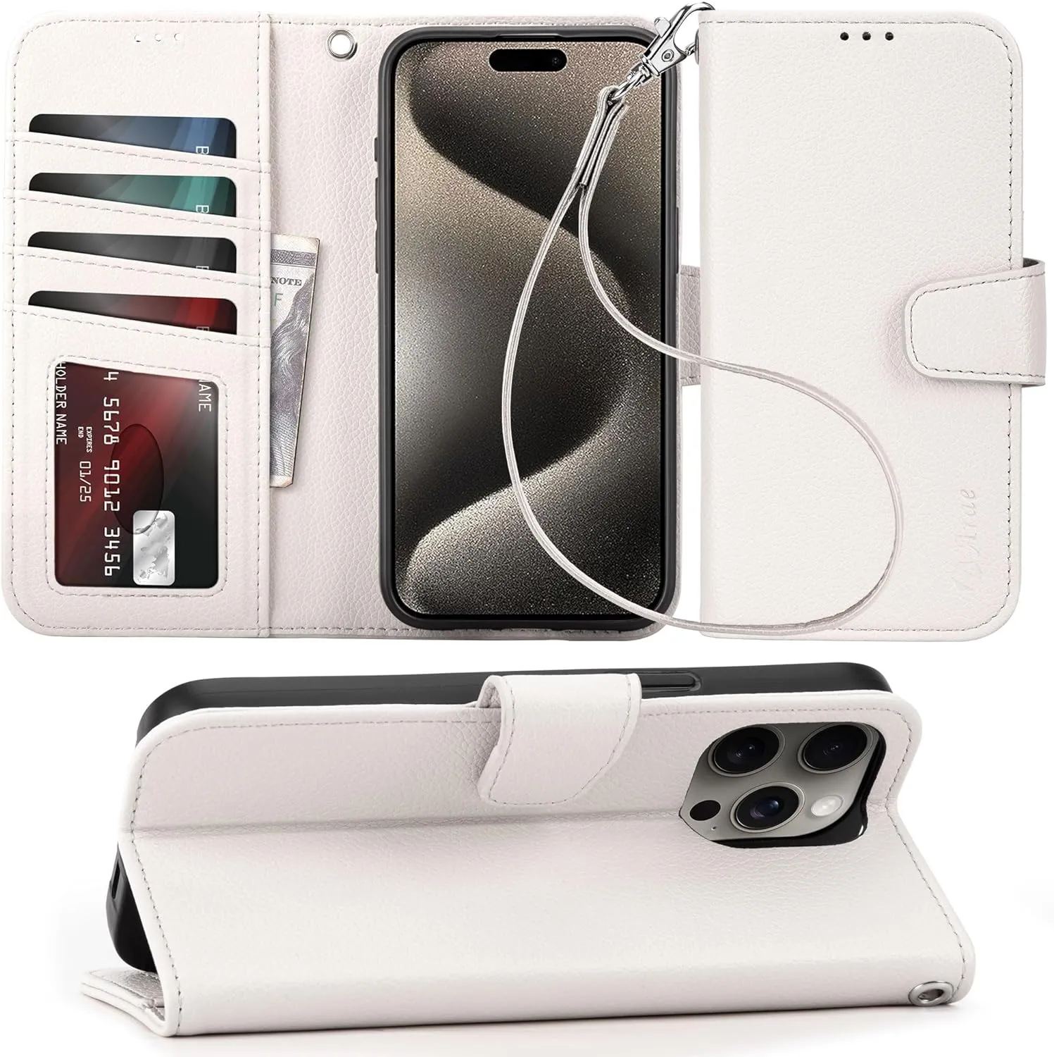 iPhone 15 Plus Case Card Holder  Wrist Strap Wallet Flip Cover