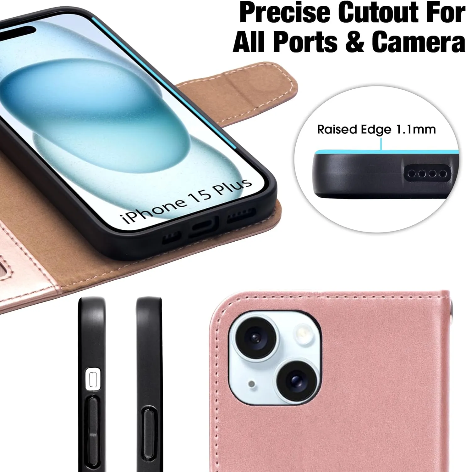 iPhone 15 Plus Case Card Holder  Wrist Strap Wallet Flip Cover