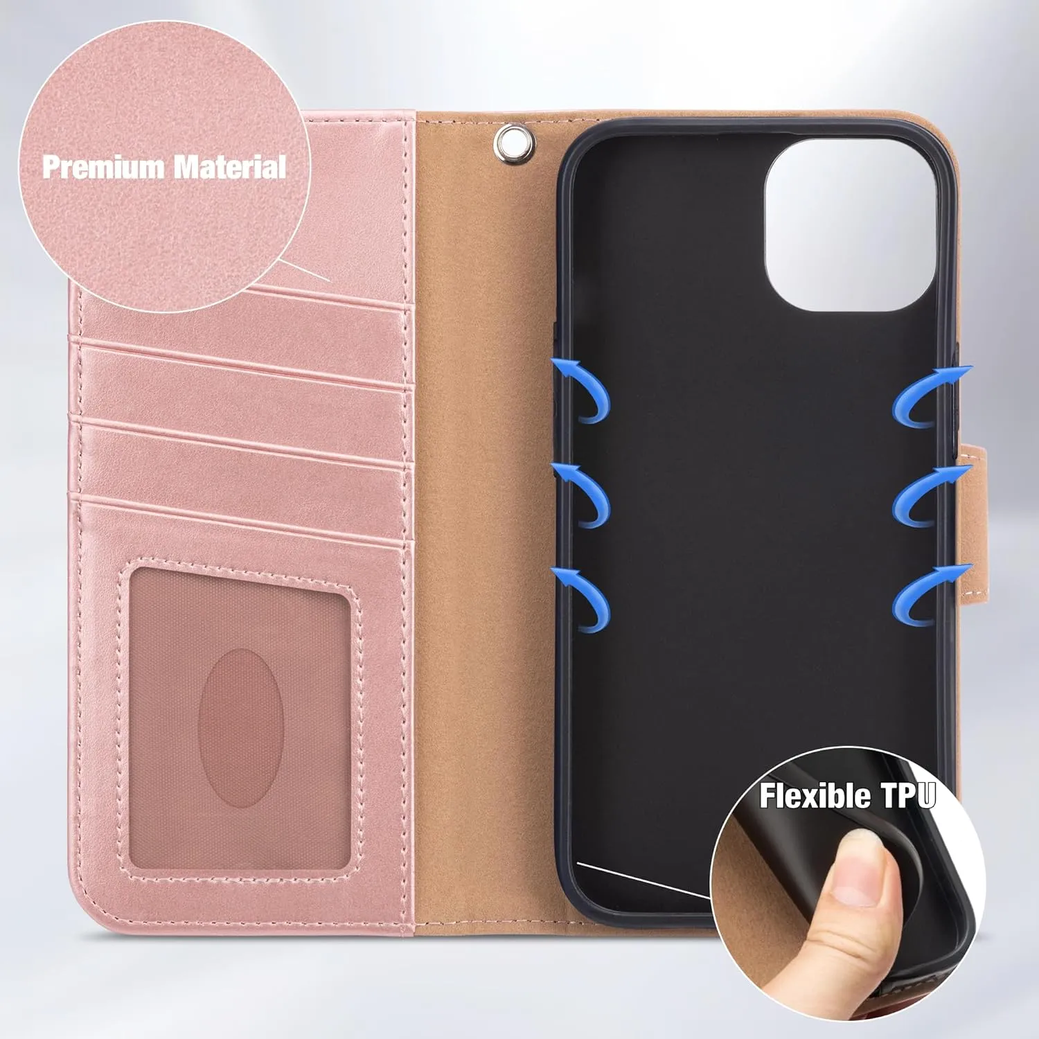 iPhone 15 Plus Case Card Holder  Wrist Strap Wallet Flip Cover