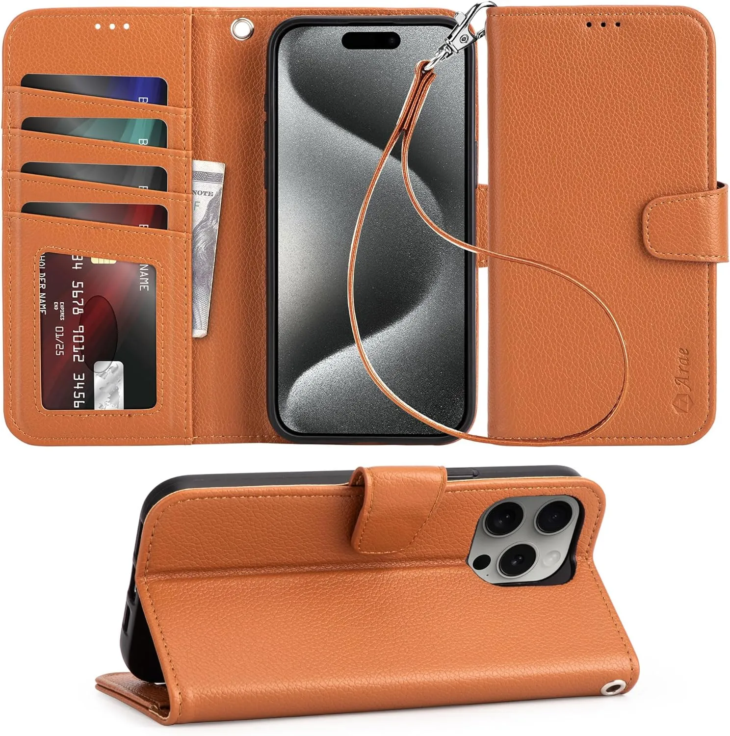 iPhone 15 Plus Case Card Holder  Wrist Strap Wallet Flip Cover