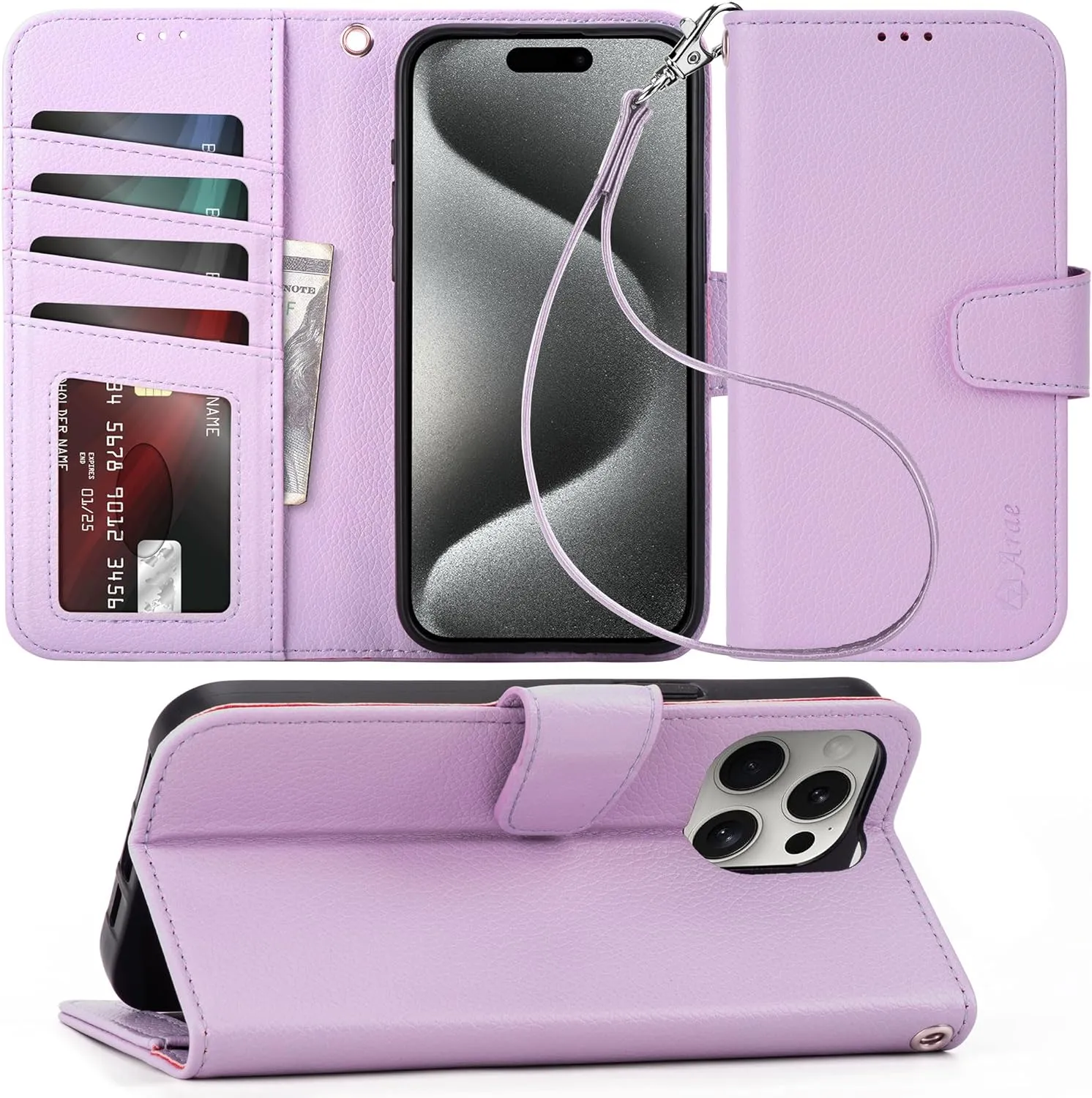 iPhone 15 Plus Case Card Holder  Wrist Strap Wallet Flip Cover