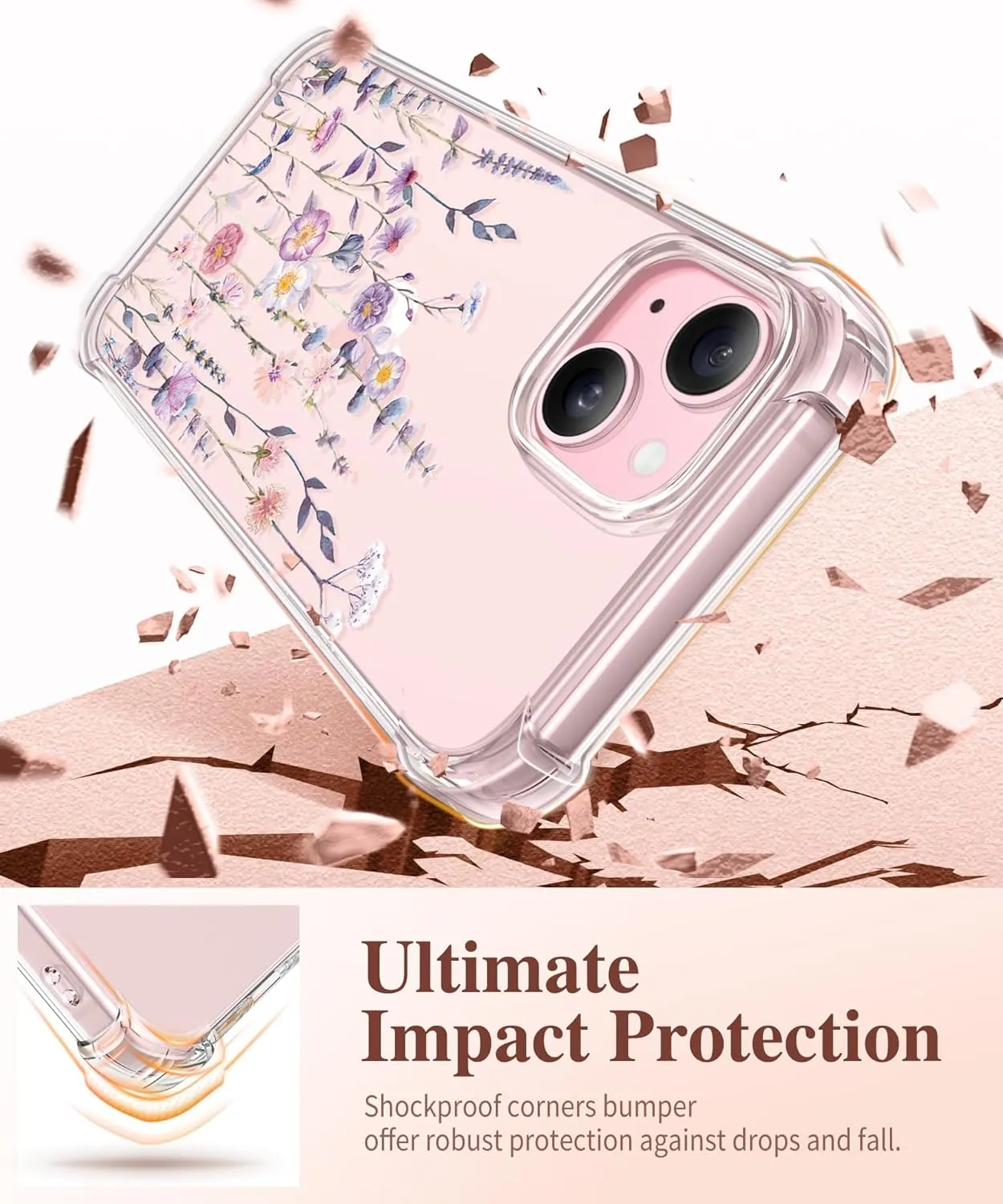 iPhone 15 Plus Case Screen Protector Camera Protector Clear Flower Phone Cover