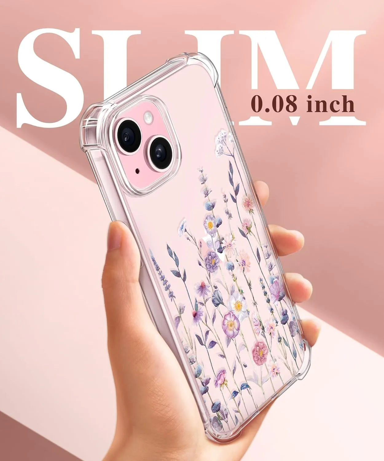 iPhone 15 Plus Case Screen Protector Camera Protector Clear Flower Phone Cover