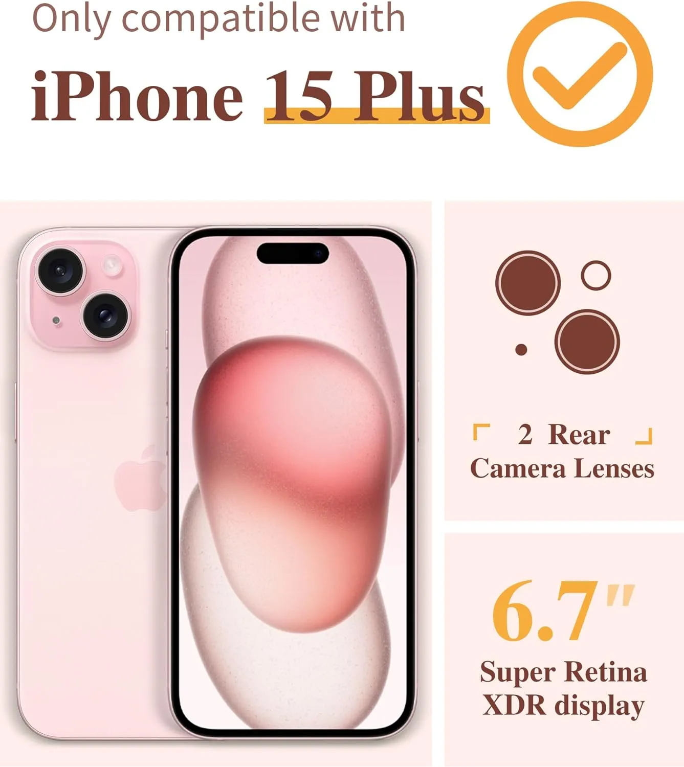 iPhone 15 Plus Case Screen Protector Camera Protector Clear Flower Phone Cover