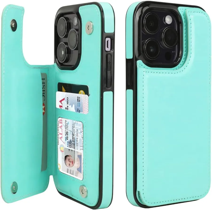 iPhone 15 Pro Leather Kickstand Double Magnetic Clasp RFID Blocking Design Cover 6.1 Inch